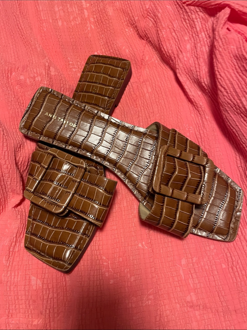 Ann Taylor Brown Croc-Embossed Slide Sandals - Picture 7 of 7